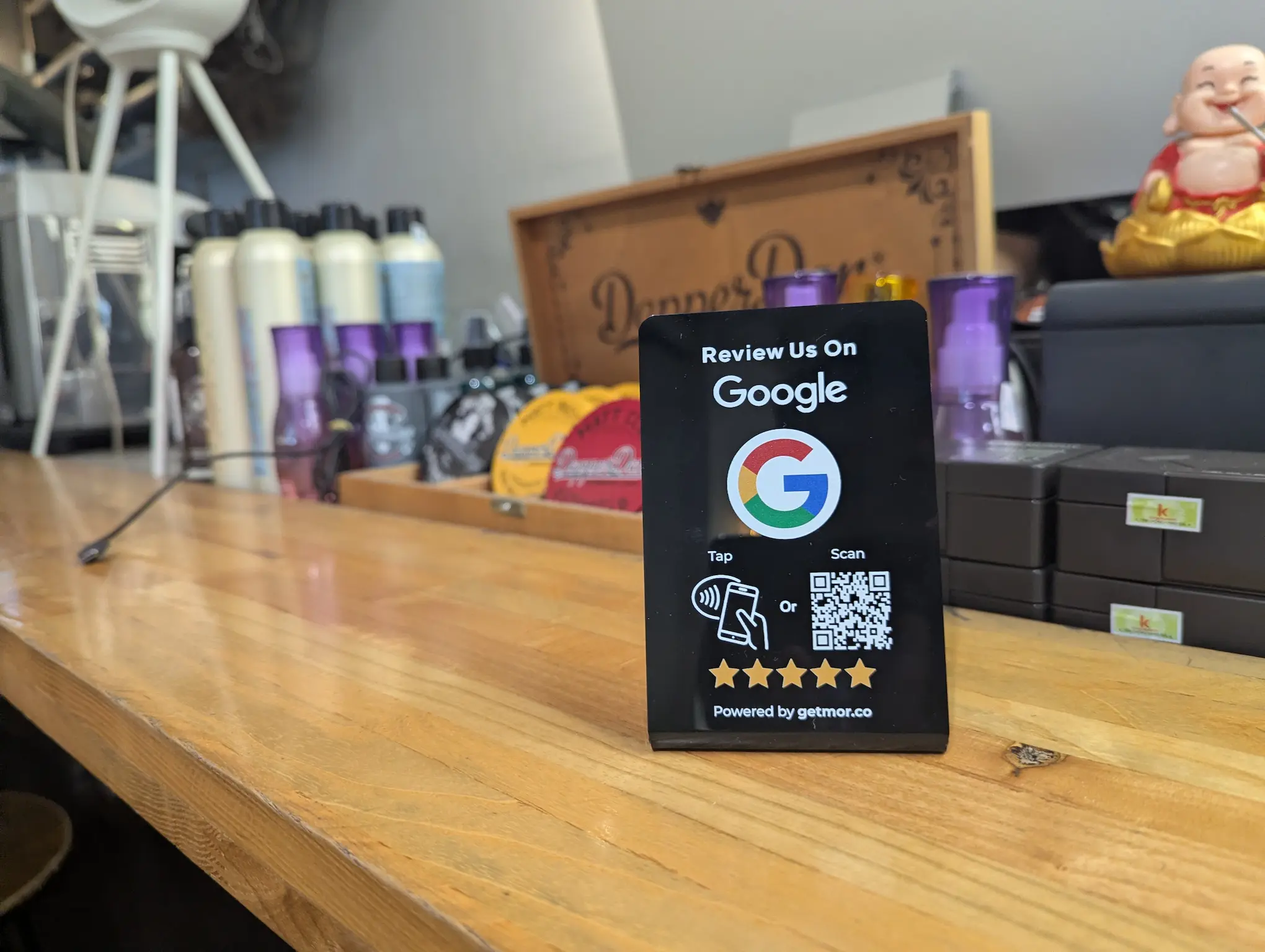 Barber shop with the Google stand black
