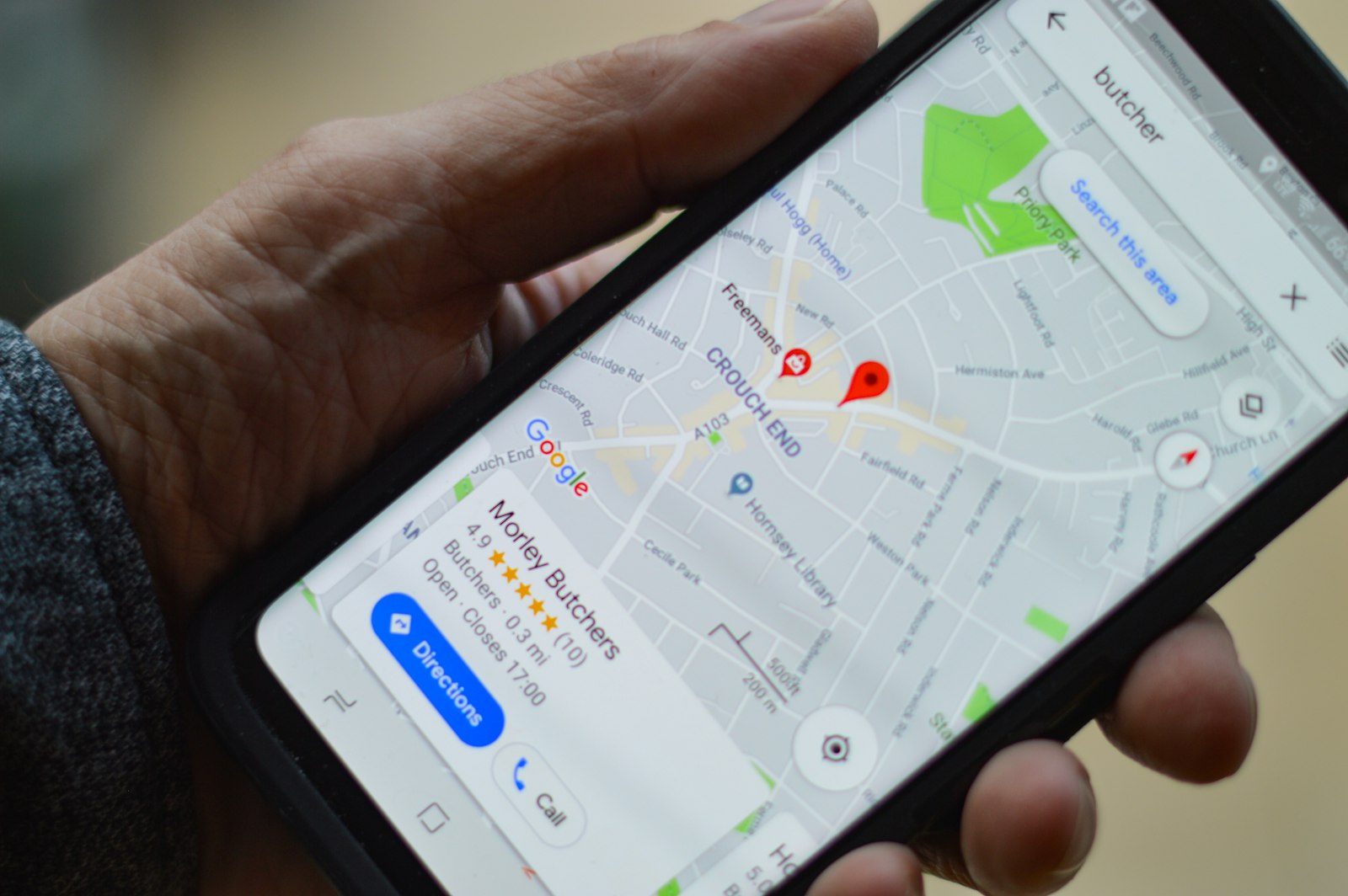 A local business on Google Maps on a phone